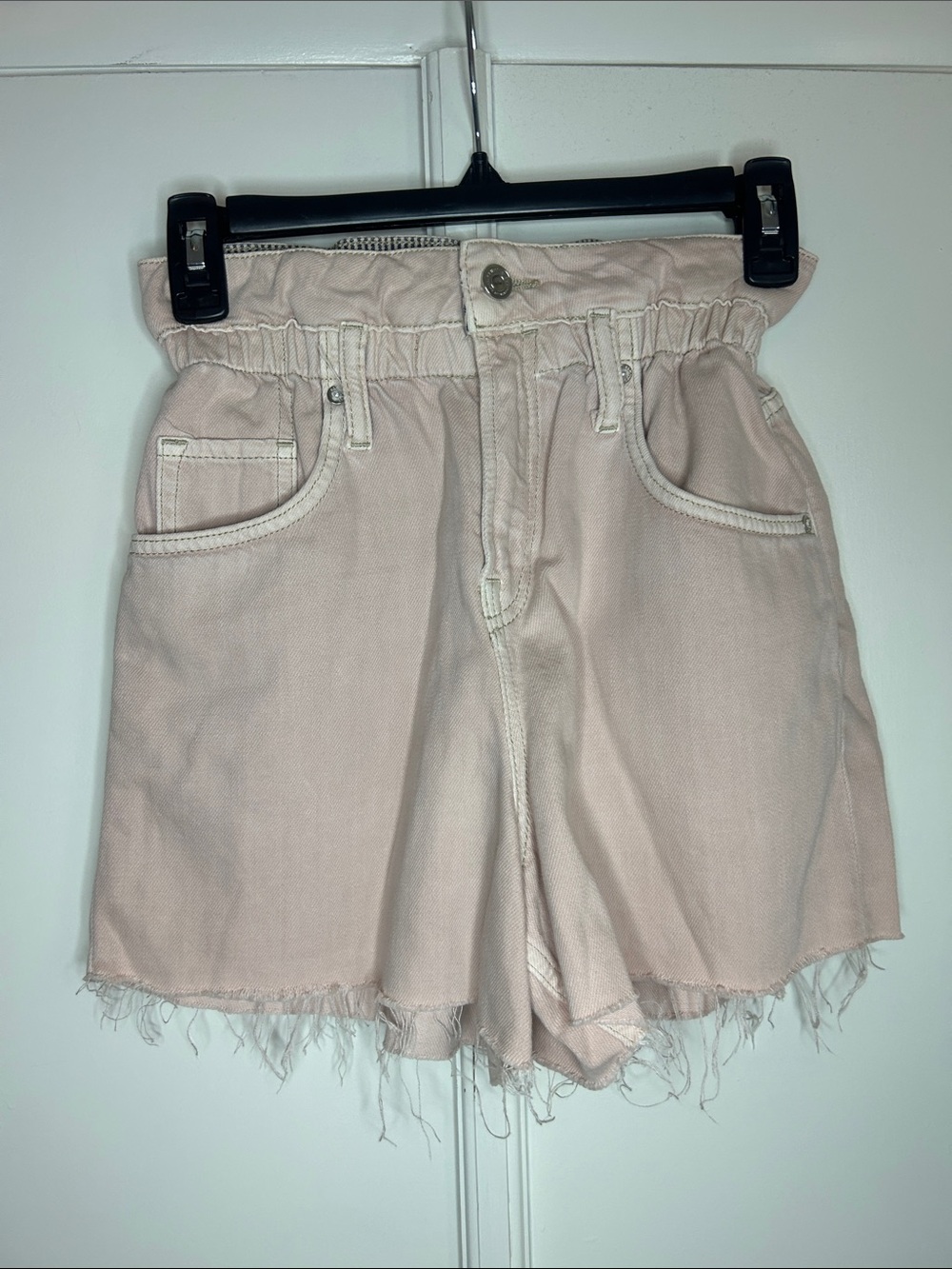 All Saints Paperbag Waist Frayed Hem Women’s Shorts - Light Pink - Picture 2 of 9